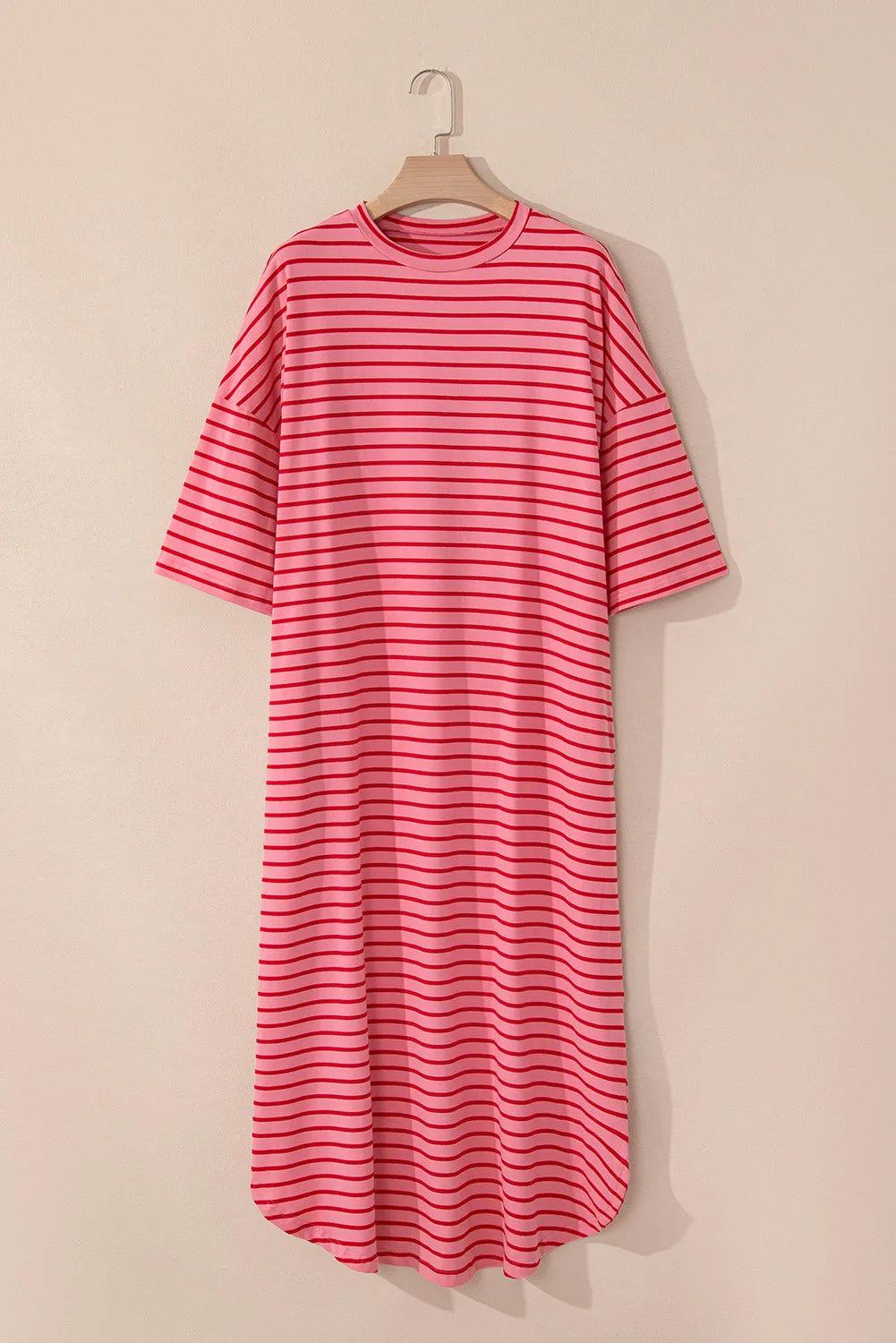 Pocketed Striped Half Sleeve Tee Dress