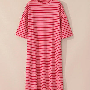 Pocketed Striped Half Sleeve Tee Dress