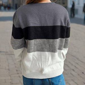 Color Block Round Neck Long Sleeve Sweater