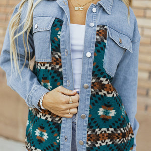 Pocketed Button Up Long Sleeve Denim Jacket