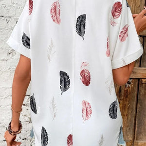 Full Size Printed Collared Neck Short Sleeve Blouse