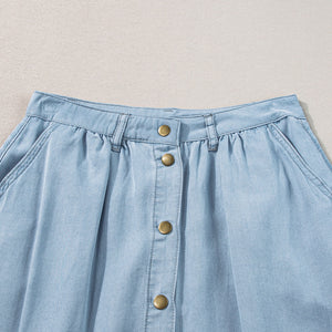 Snap Down High Waist Denim Skirt