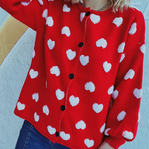 Heart Button Up Long Sleeve Cardigan