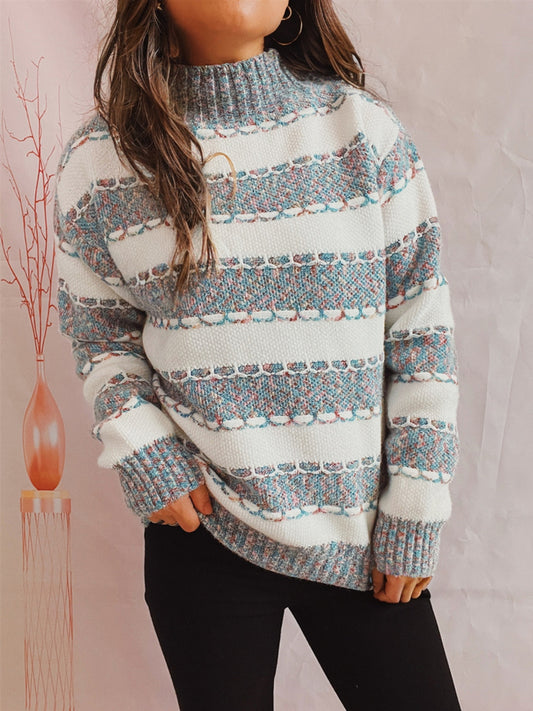 Striped Turtleneck Long Sleeve Sweater