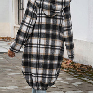 Devine Plaid Zip Up Hooded Coat