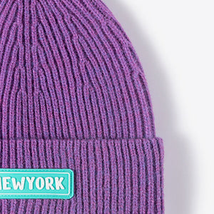 NEWYORK Patch Rib-Knit Cuffed Beanie