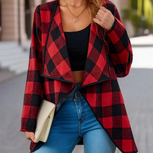 Plaid Open Front Long Sleeve Jacket