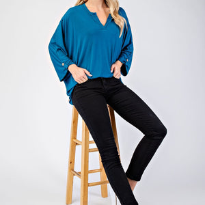 Celeste Full Size Notched Three-Quarter Sleeve Blouse