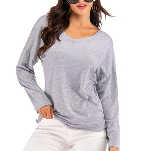 Perfee V-Neck Drop Shoulder Open Back Sweatshirt