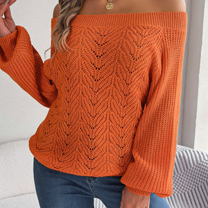 Openwork Off-Shoulder Long Sleeve Sweater