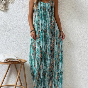 Full Size Printed Scoop Neck Maxi Cami Dress