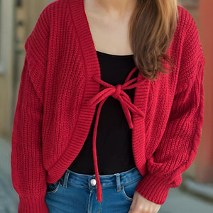 Tied Dropped Shoulder Long Sleeve Cardigan