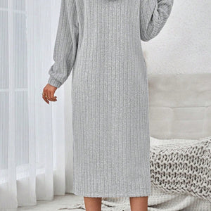 Side Slit Drawstring Long Sleeve Hooded Dress