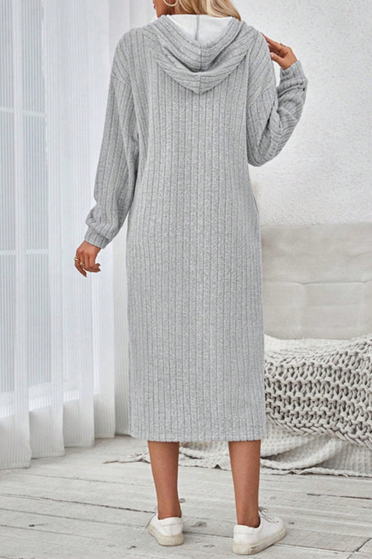 Side Slit Drawstring Long Sleeve Hooded Dress