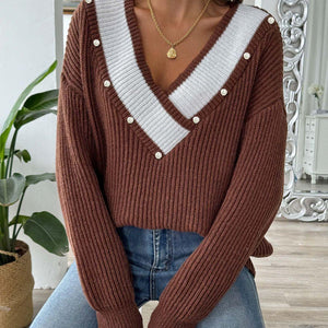 Contrast Trim Dropped Shoulder Long Sleeve Sweater