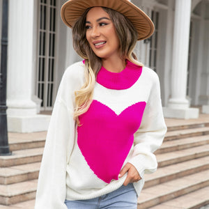 Angel Wings Heart Graphic Round Neck Sweater