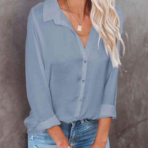 Button Down Collared Neck Long Sleeve Shirt