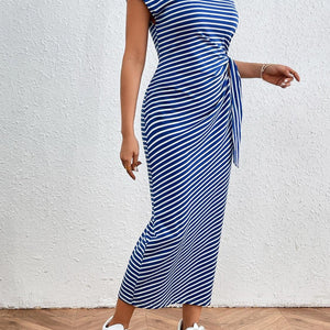 Honey Tied Striped Round Neck Short Sleeve Tee Dress