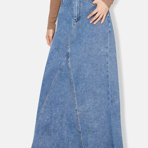 Raw Hem Maxi Denim Skirt