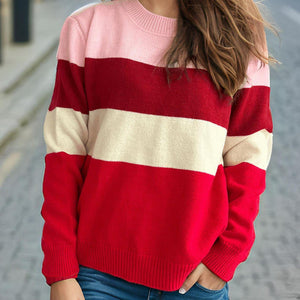 Color Block Round Neck Long Sleeve Sweater