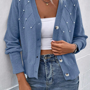 Pearl Trim Button Up Cardigan