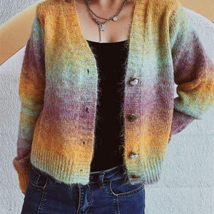 Gradient Heart Shape Button V-Neck Cardigan