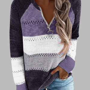 Full Size Color Block Half Zip Sweater