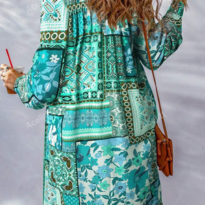 Printed Button Up Long Sleeve Cardigan