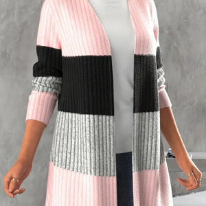 Color Block Open Front Long Sleeve Cardigan