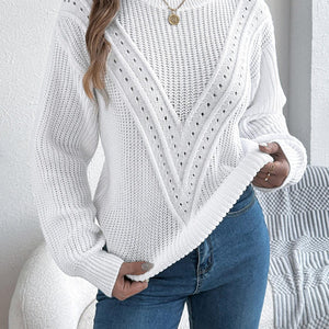 Openwork Round Neck Long Sleeve Sweater