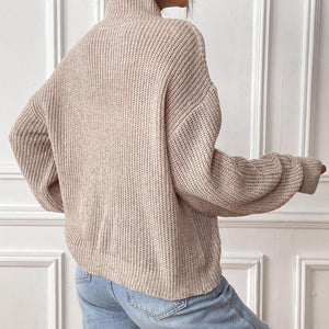 Heart Turtleneck Dropped Shoulder Long Sleeve Sweater