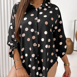 Printed Collared Neck Roll-Tab Sleeve Shirt