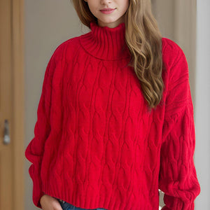 Cable-Knit Turtleneck Long Sleeve Sweater