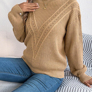 Openwork Round Neck Long Sleeve Sweater