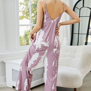 Shiny Tie-Dye Spaghetti Strap Jumpsuit with Pockets