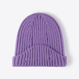 Distressed Rib-Knit Beanie