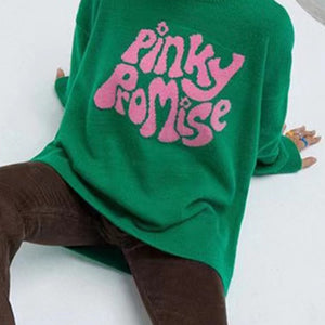 PINKY PROMISE Round Neck Drop Shoulder Sweater