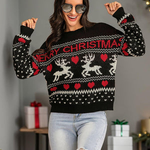 Perfee Christmas Element Round Neck Sweater