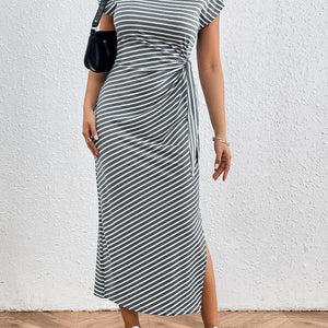 Honey Tied Striped Round Neck Short Sleeve Tee Dress