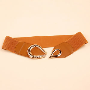 Ribbed Alloy Buckle Elastic Belt