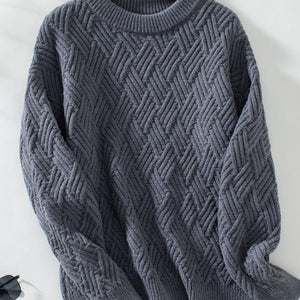 Round Neck Long Sleeve Woven Sweater