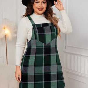 Honey Plus Size Plaid Wide Strap Overall Dress