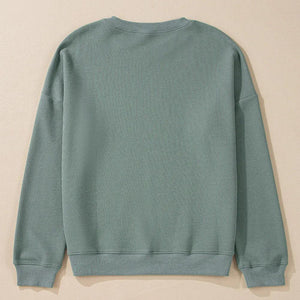 Waffle-Knit Long Sleeve Dropped Shoulder Top