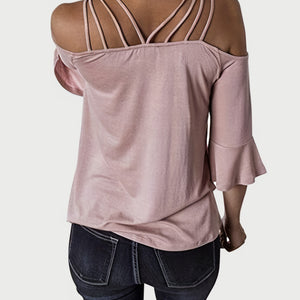 Full Size Cold Shoulder Three-Quarter Sleeve Blouse