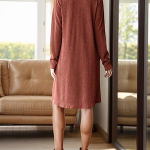 Notched Long Sleeve Mini Dress with Pockets