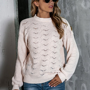 Openwork Mock Neck Long Sleeve Sweater