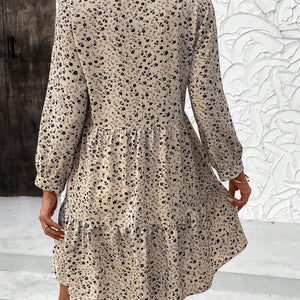 Tied Printed Long Sleeve Mini Dress