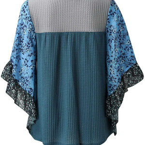 Full Size Printed Round Neck Three-Quarter Sleeve Blouse