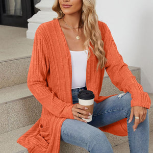 Pocketed Open Front Long Sleeve Cardigan