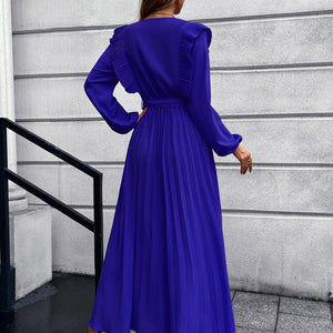 Pleated Surplice Tie Waist Maxi Dress